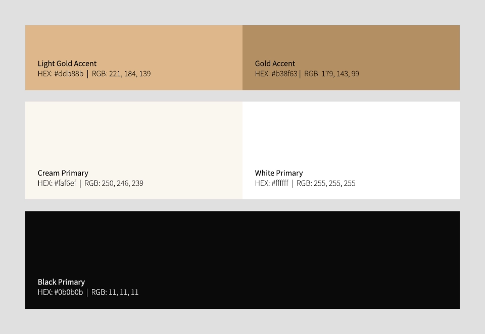 A list of the colors used for London House website