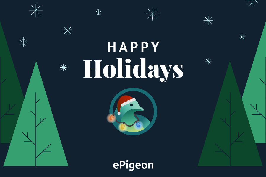 Holiday graphic for Epigeon with a forest and snow